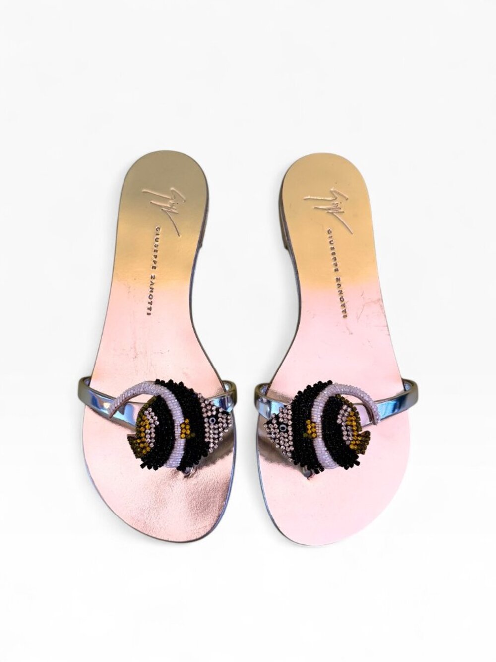 Giuseppe Zanotti Rock 10 Infradito Silver Fish Beaded Flat Sandal EU 35 US 5 Mad